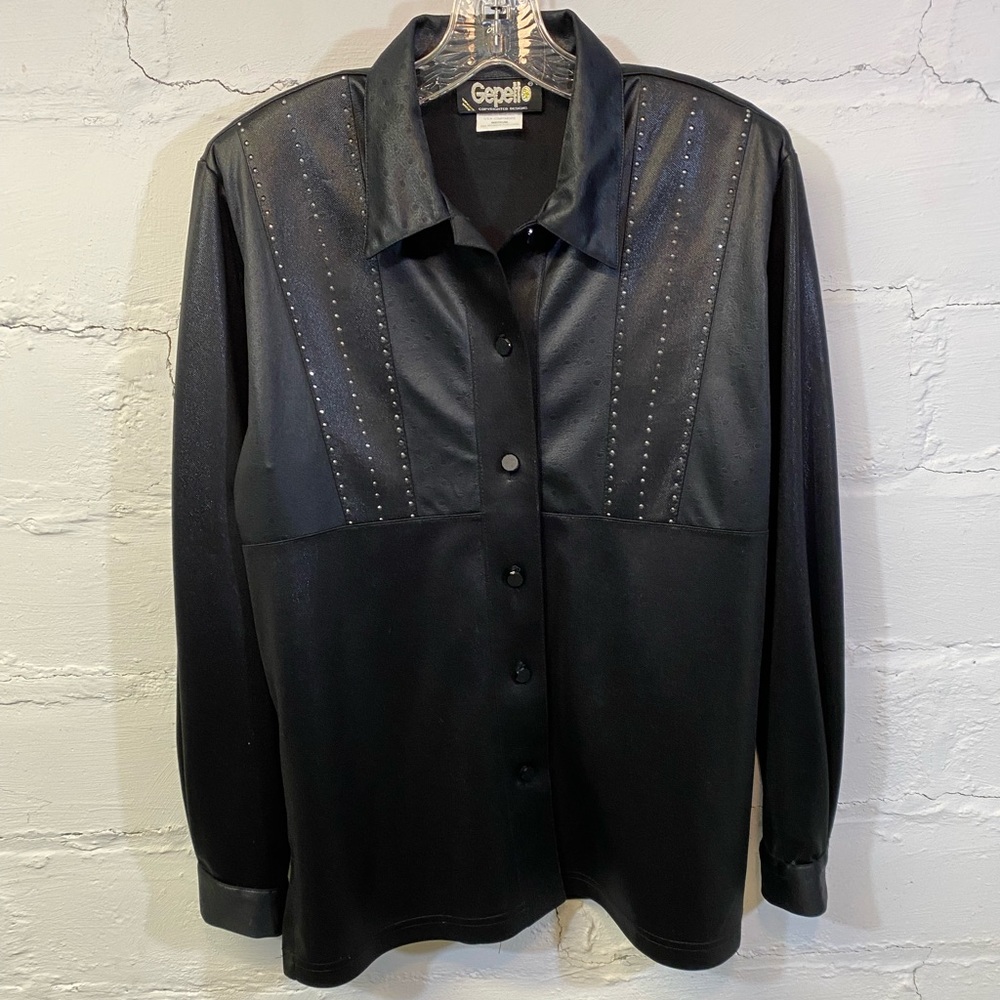 Gepetto  Black Shirt with Rhinestone Embellishments Size M